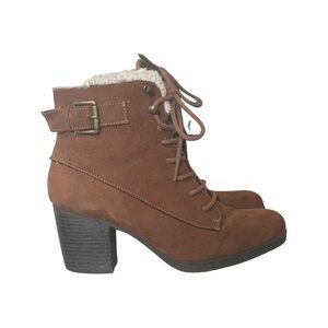 Me Too “LuLu” Ankle Booties Faux Shearling & Suede Brown Cognac Women’s Size 8.